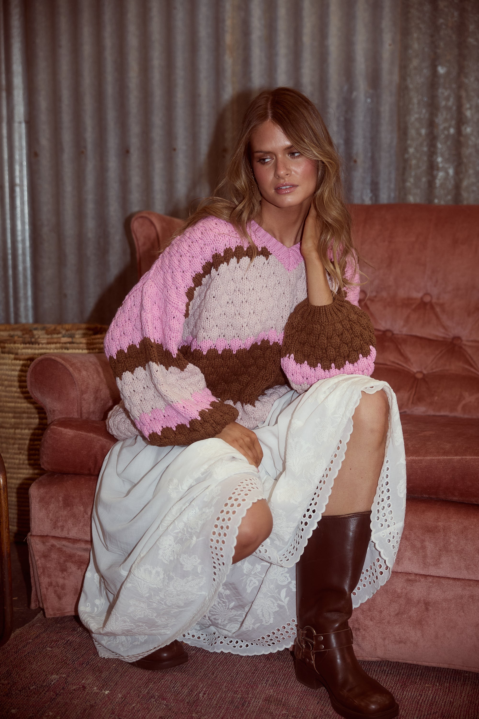 Airlie Knit - Pink Multi Stripe-Knitwear & Jumpers-Talisman-The Bay Room