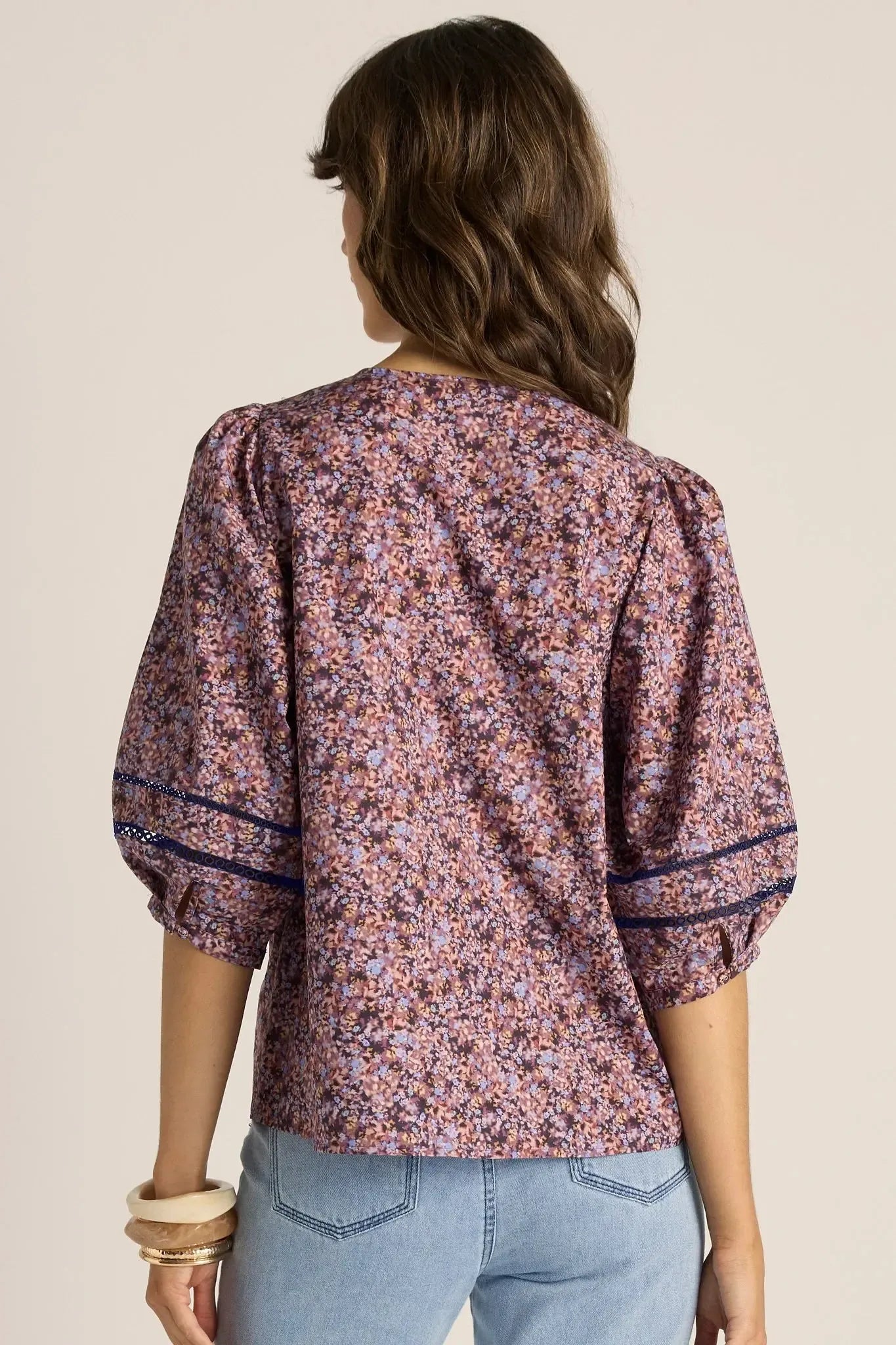 Alaia Print Lace Insert Blouse - Ditzy-Tops-Fate + Becker-The Bay Room