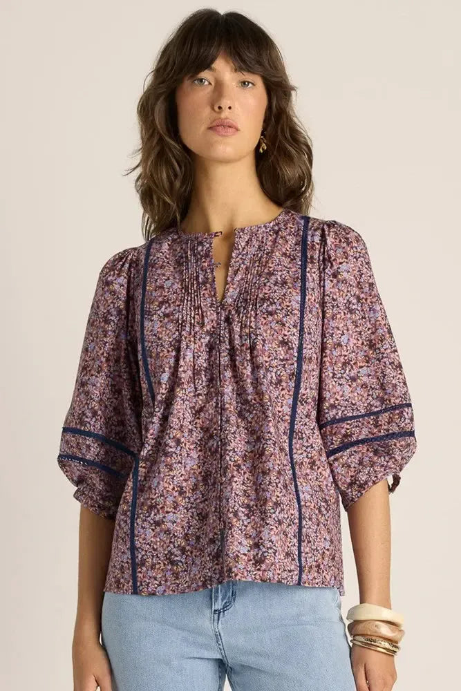 Alaia Print Lace Insert Blouse - Ditzy-Tops-Fate + Becker-The Bay Room