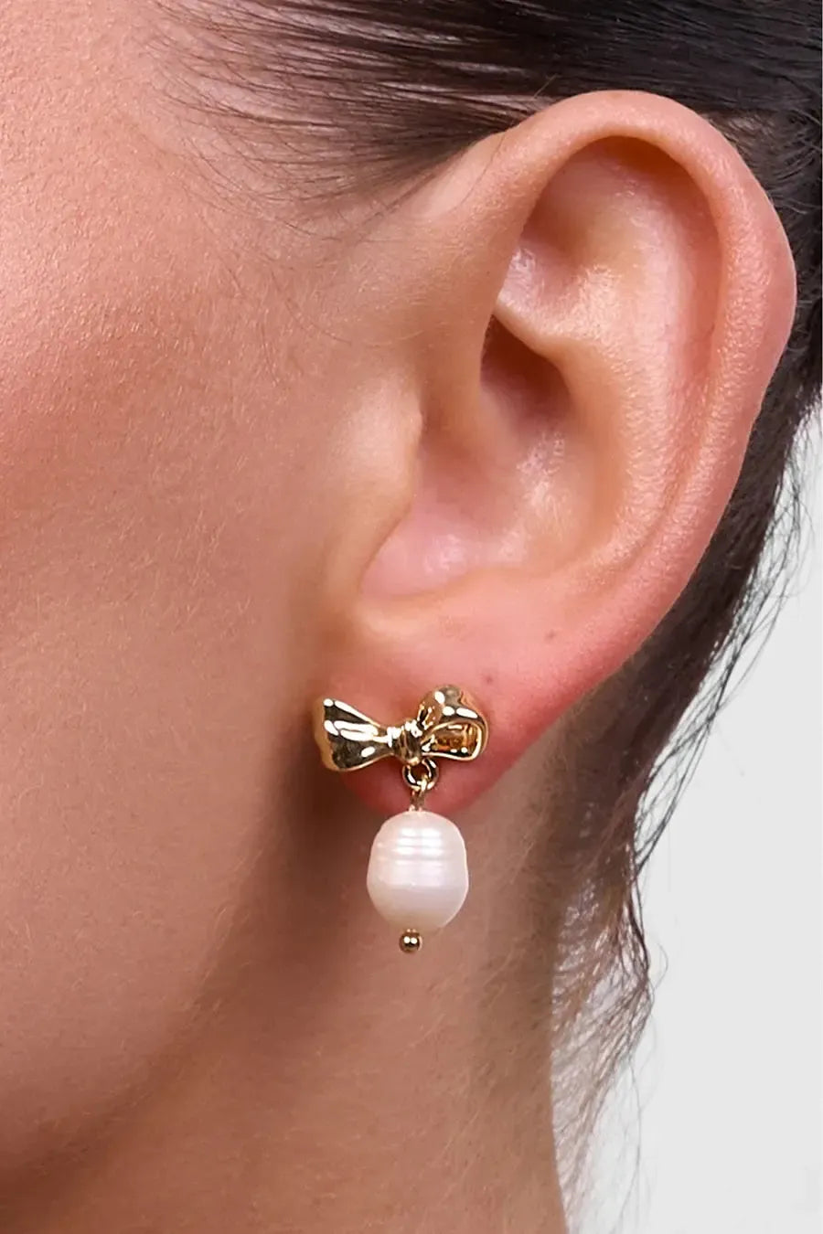 Alice Gold Bow Pearl Earring-Jewellery-Liberte-The Bay Room