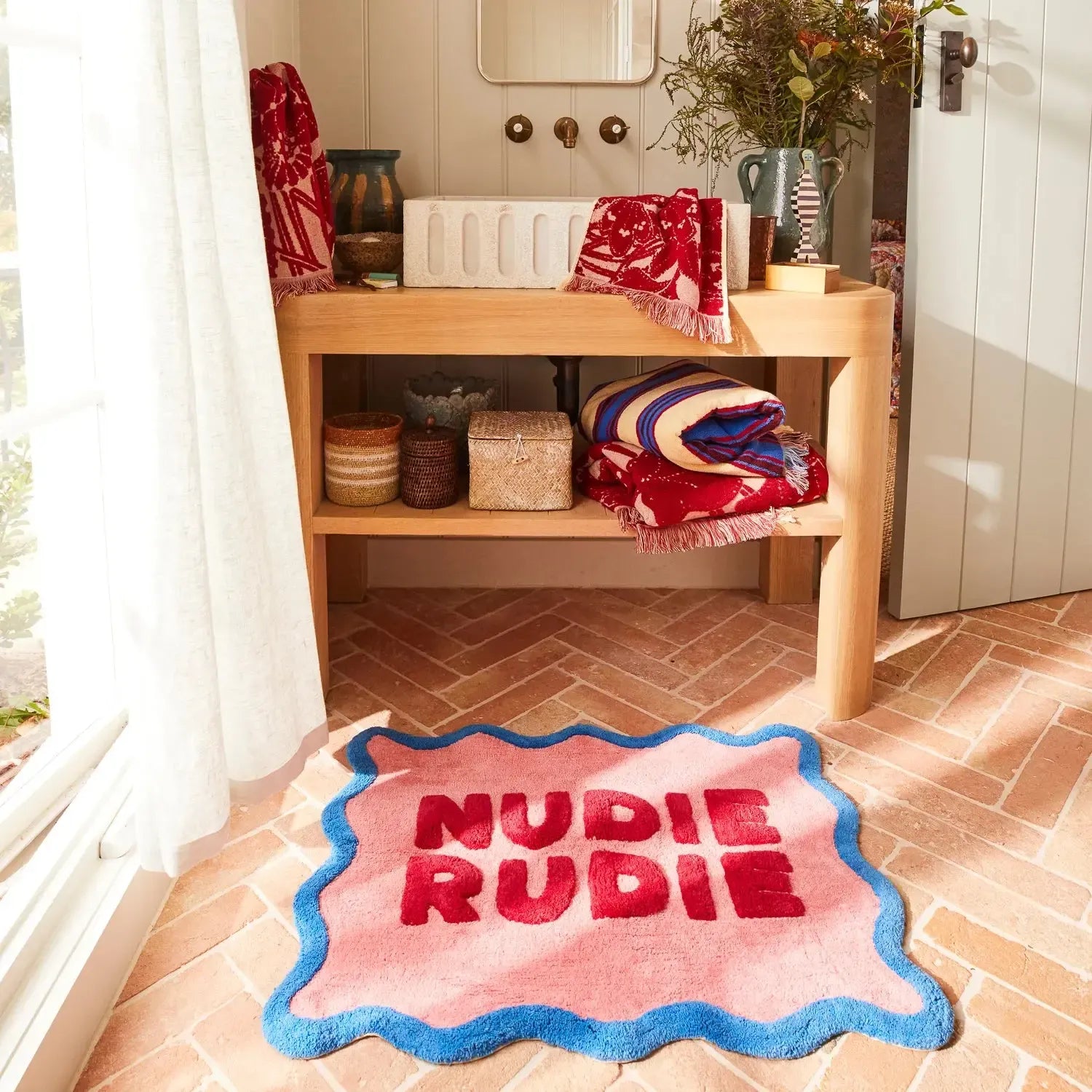 Amalie Nudie Bath Mat - Hibiscus-Soft Furnishings-Sage & Clare-The Bay Room