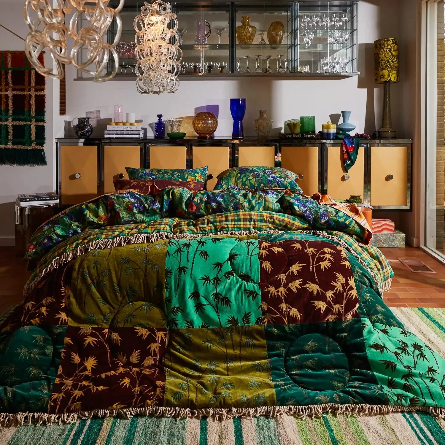 Aneta Patchwork Velvet Bedcover-Soft Furnishings-Sage & Clare-The Bay Room