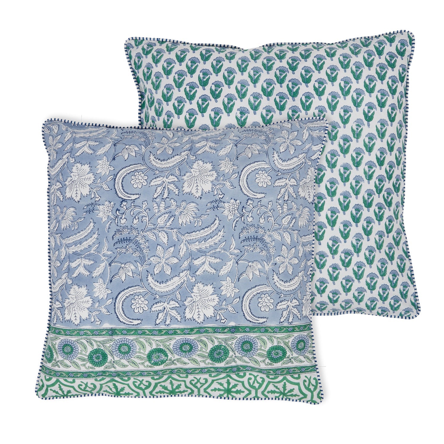 Anika Cotton Block Cushion 50x50cm Emerald-Soft Furnishings-Coast To Coast Home-The Bay Room