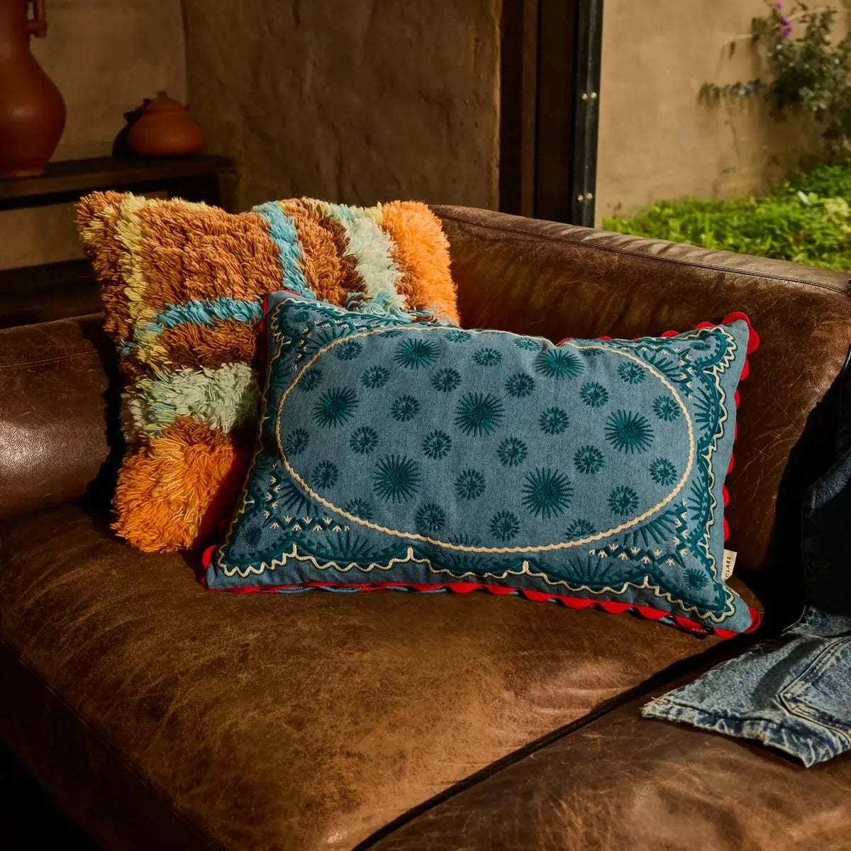 Anneliese Reversible Denim Cushion - Poppy-Soft Furnishings-Sage & Clare-The Bay Room