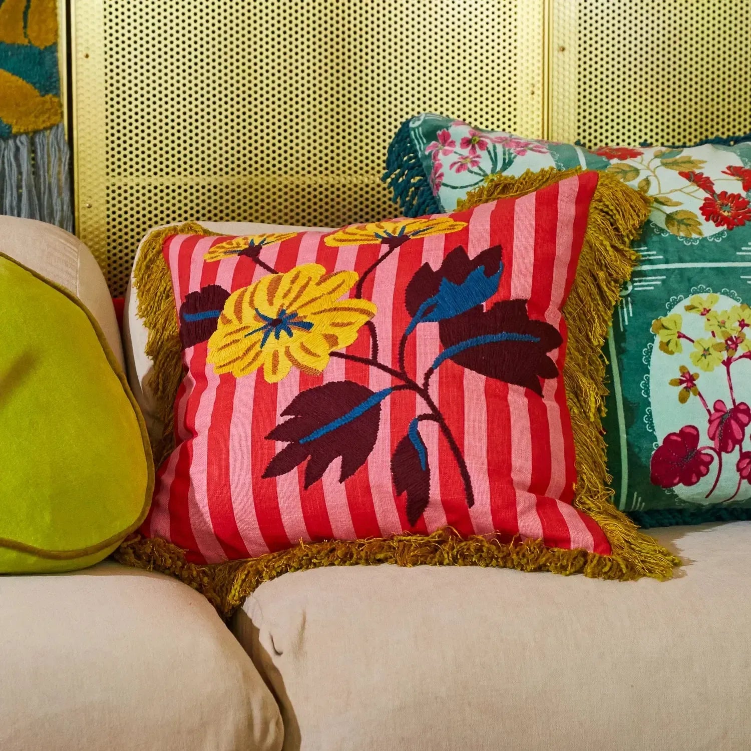 Annette Embroidered Cushion - Cosmo Pink-Soft Furnishings-Sage & Clare-The Bay Room