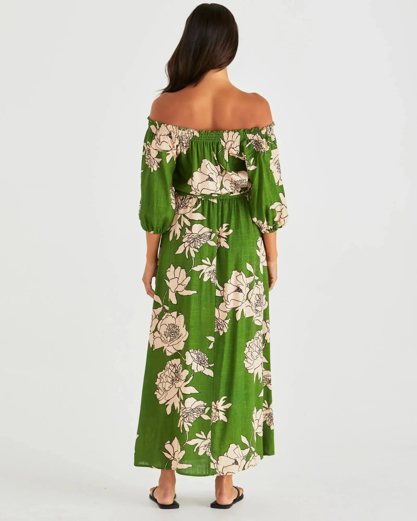 Antonie Off Shoulder Dress - Moonflower Green-Dresses-SASS-The Bay Room