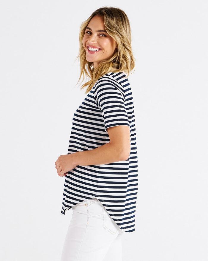 Ariana Tee - Navy Stripe/Pink-Tops-Betty Basics-The Bay Room