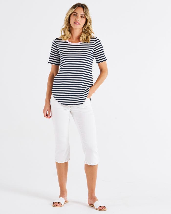 Ariana Tee - Navy Stripe/Pink-Tops-Betty Basics-The Bay Room