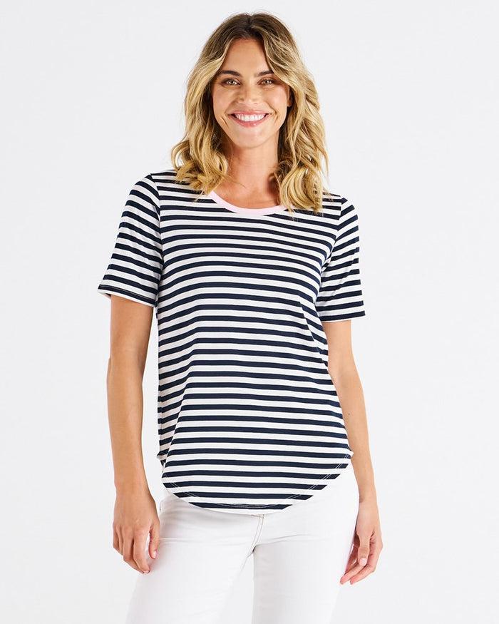 Ariana Tee - Navy Stripe/Pink-Tops-Betty Basics-The Bay Room