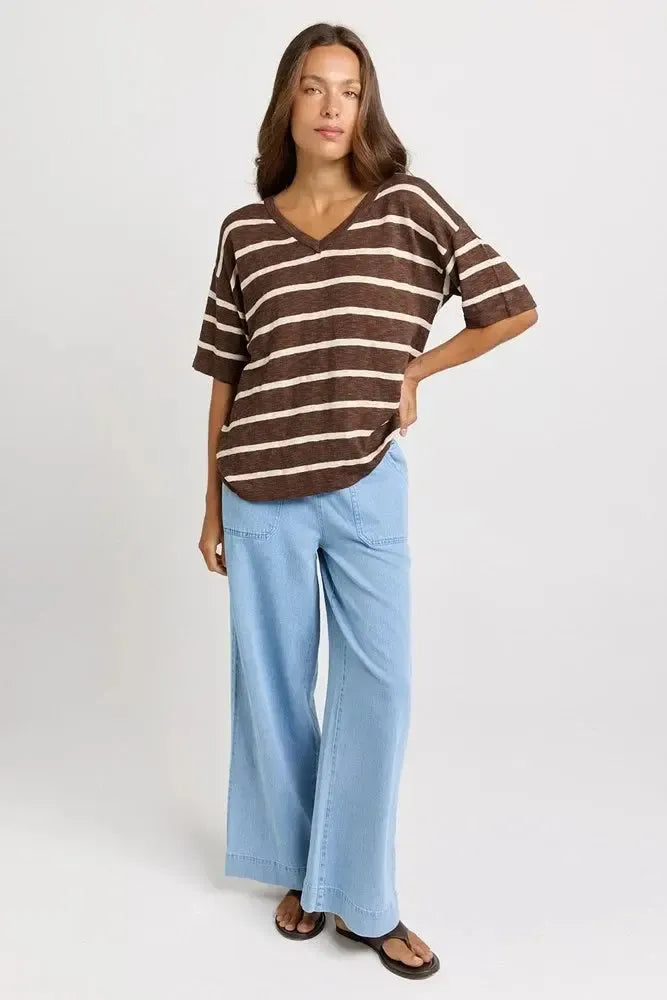 Aries V-Neck Knit Top - Chocolate-Tops-Betty Basics-The Bay Room