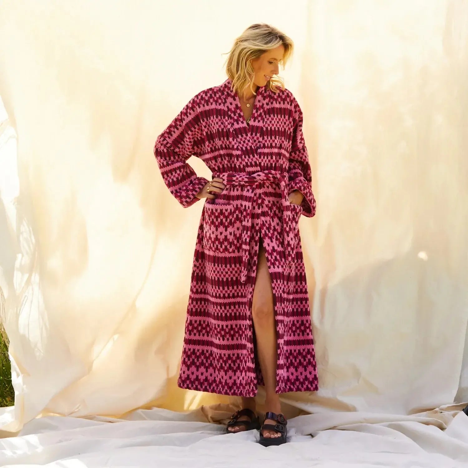 Arlette Towelling Robe - Cosmo Pink-Sleepwear & Robes-Sage & Clare-The Bay Room