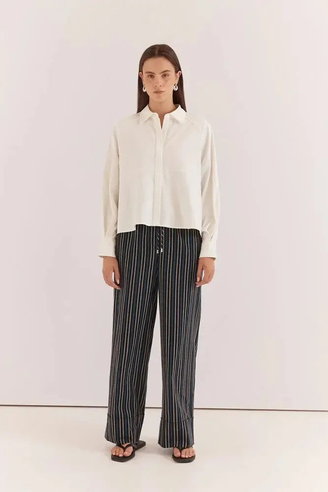 Ashby Peplum Shirt -White-Tops-SASS-The Bay Room