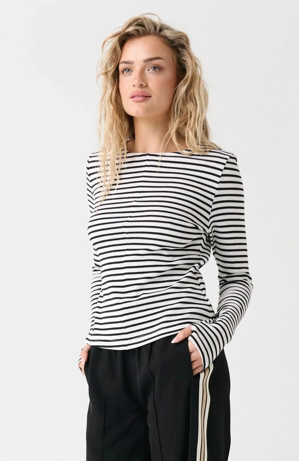 Aspyn Long Sleeve - Black Stripe-Tops-Cartel & Willow-The Bay Room