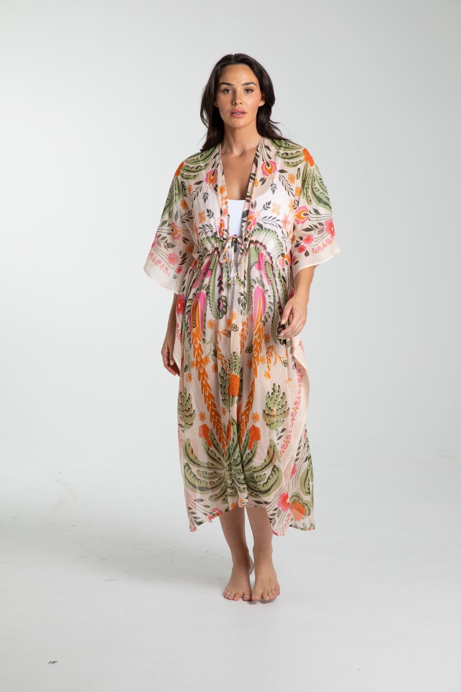 Asta Long Kaftan - Palm-Kimonos & Ponchos-Holiday Life-Onesize-The Bay Room