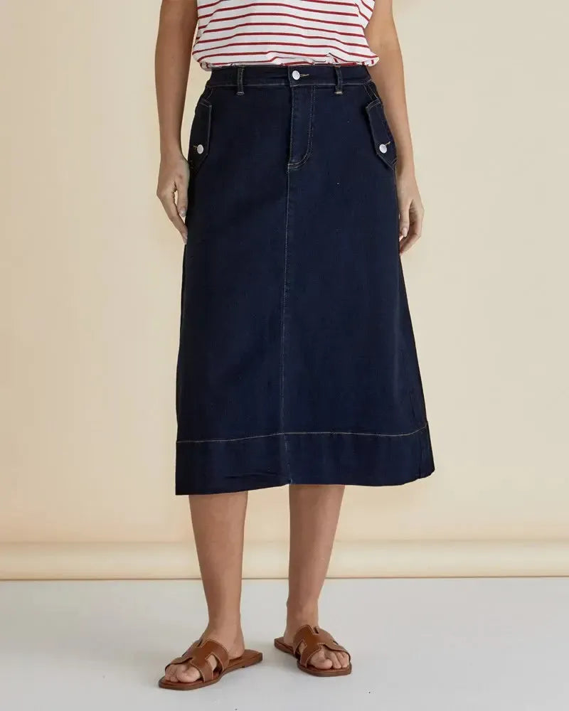 Astra Denim Skirt - Ink-Skirts-Betty Basics-The Bay Room