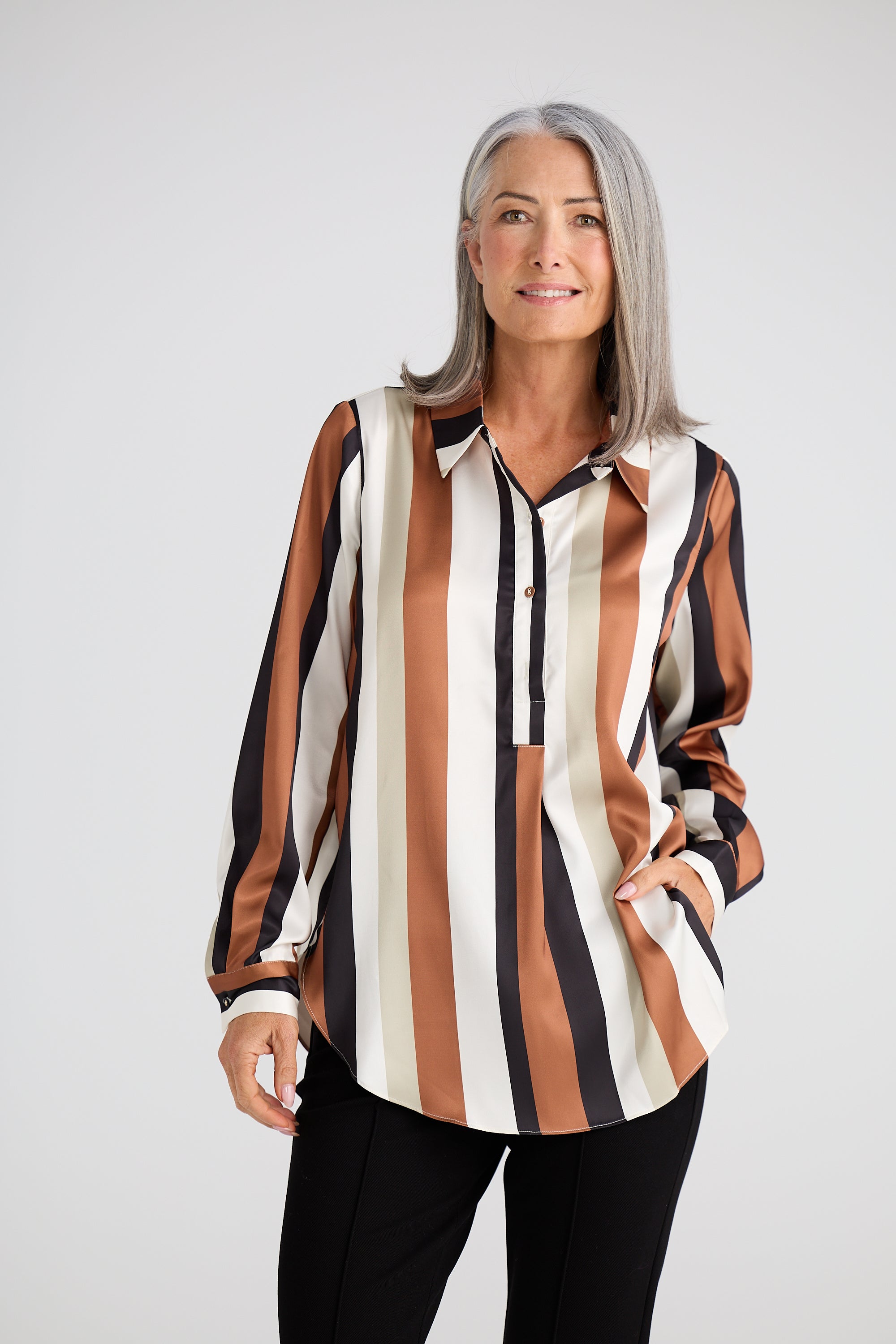 Astrid Shirt - Oakley Stripe-Tops-Brave & True-The Bay Room