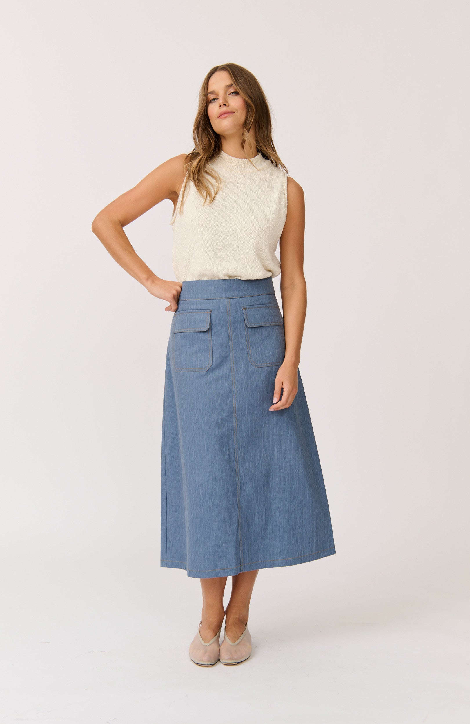 Astrid Skirt - Denim-Skirts-Cartel & Willow-The Bay Room