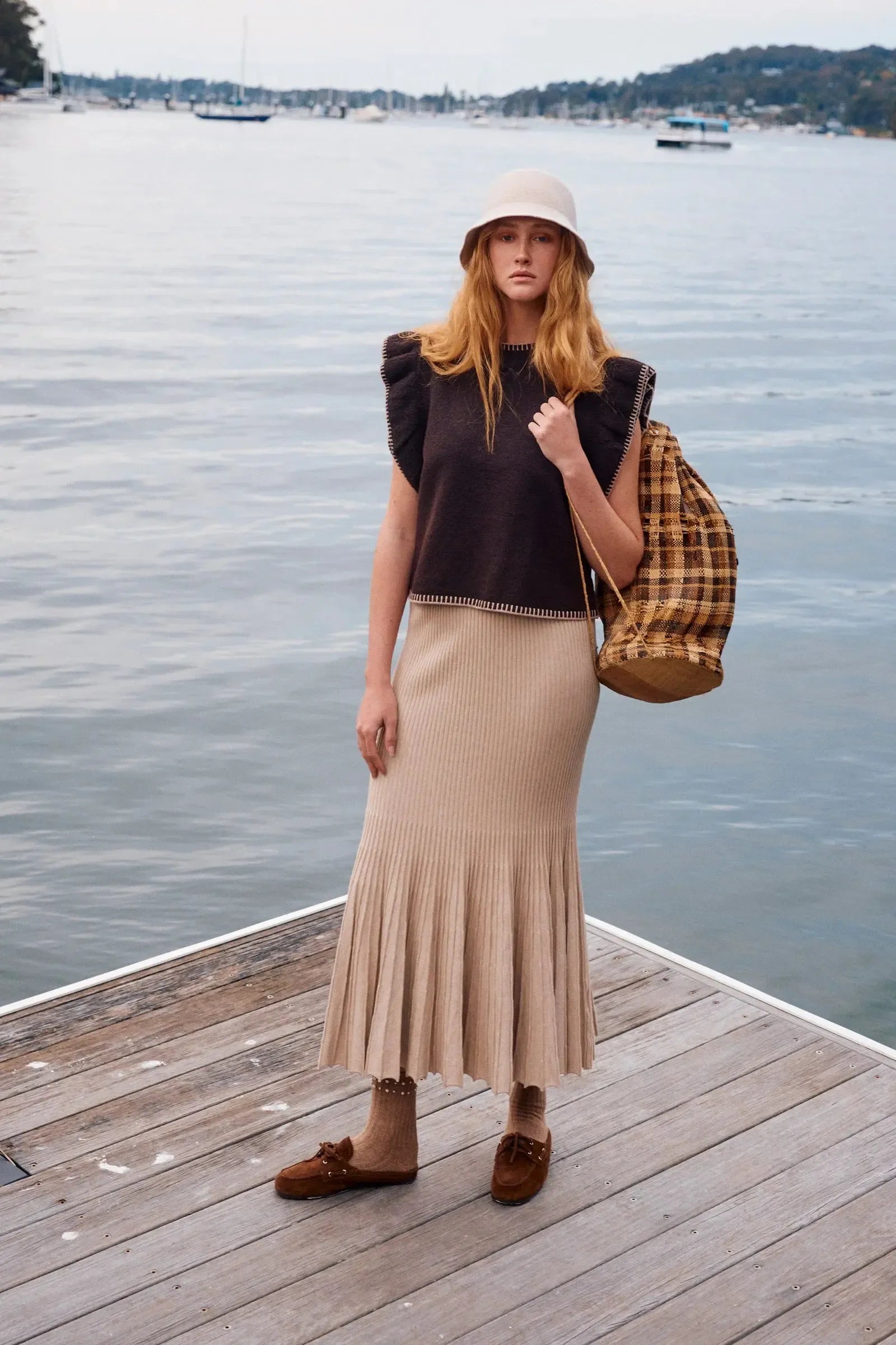 Athena Frill Knit Top - Chocolate-Knitwear & Jumpers-Isle Of Mine-The Bay Room
