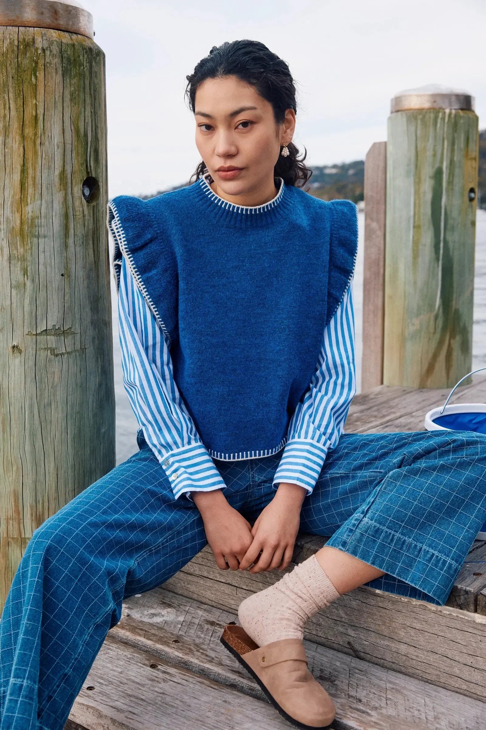 Athena Frill Knit Top - Cobalt-Tops-Isle Of Mine-The Bay Room