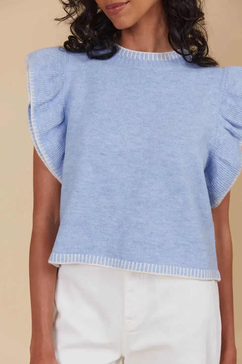 Athena Frill Knit Top - Sky-Tops-Isle Of Mine-The Bay Room