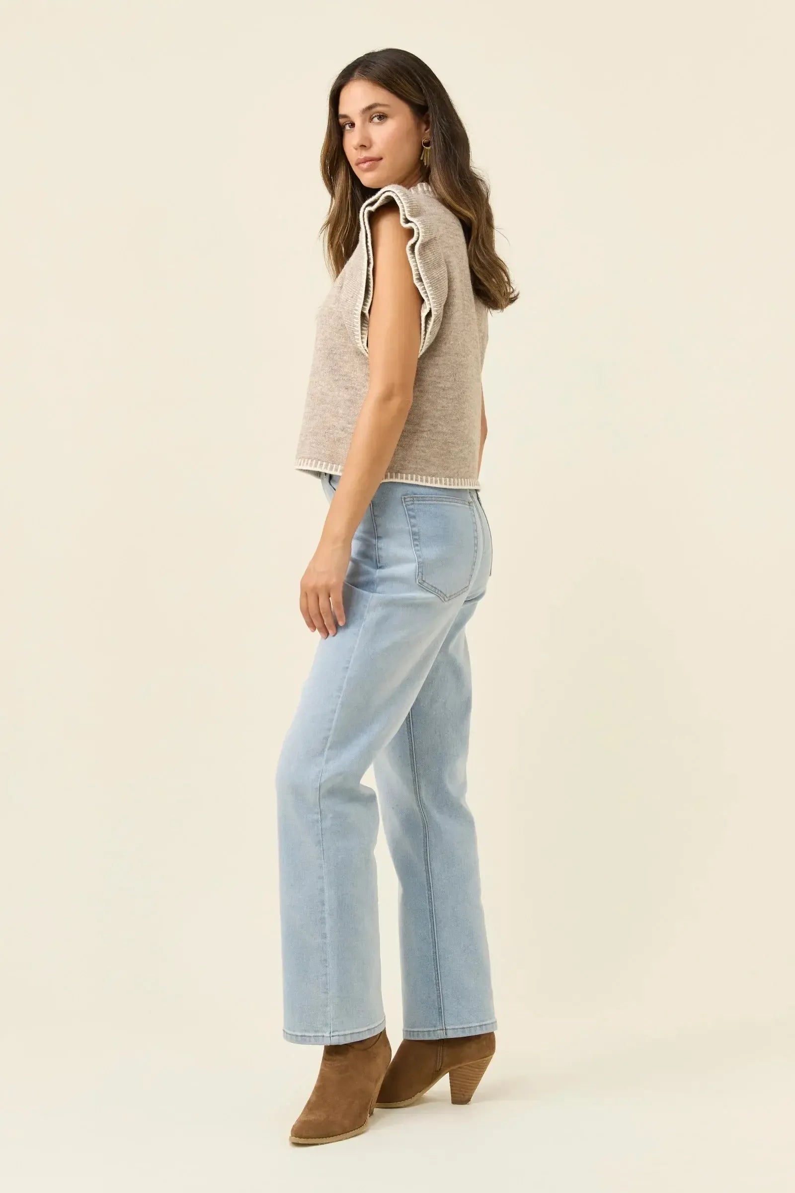 Athena Frill Knit Top - Stone-Isle Of Mine-The Bay Room