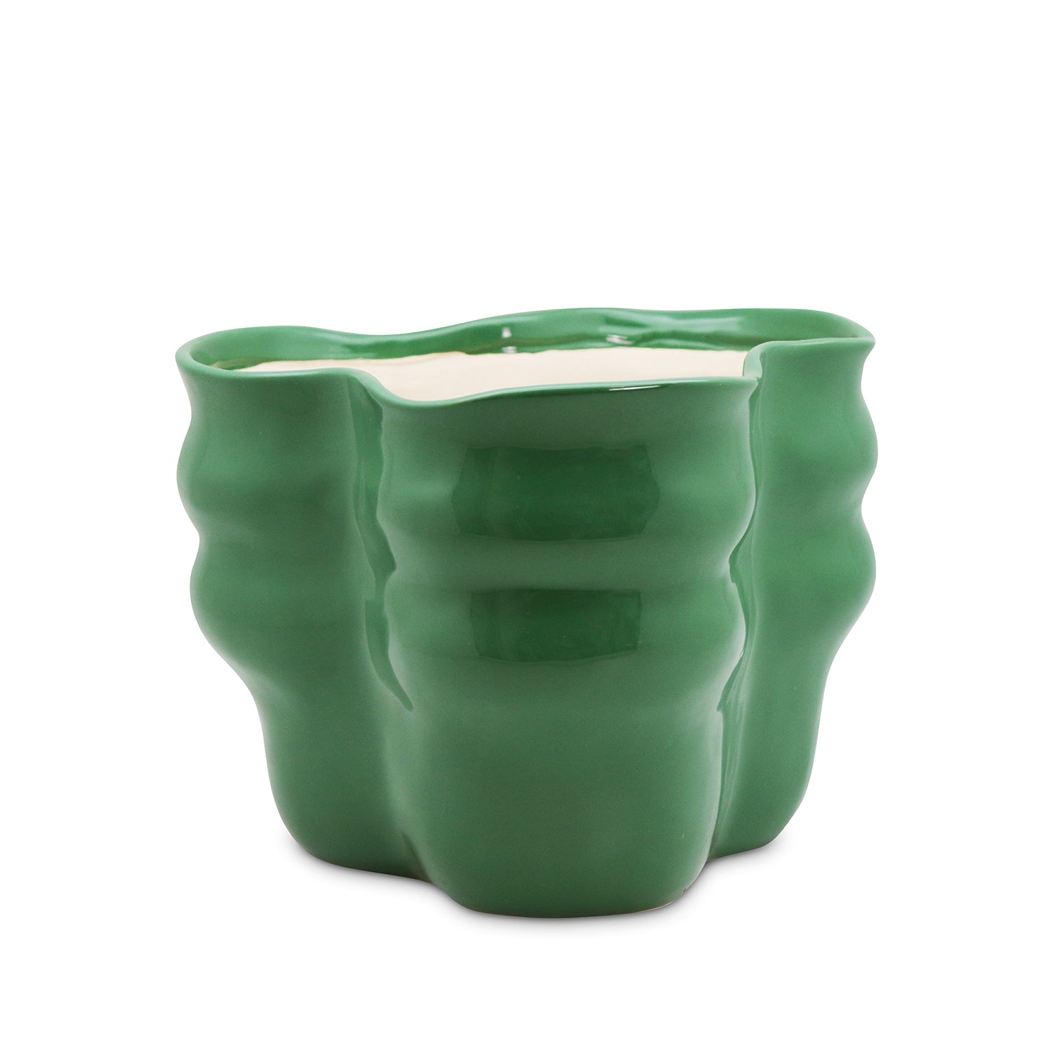 August Wavy Green Planter-Pots, Planters & Vases-Madras Link-The Bay Room