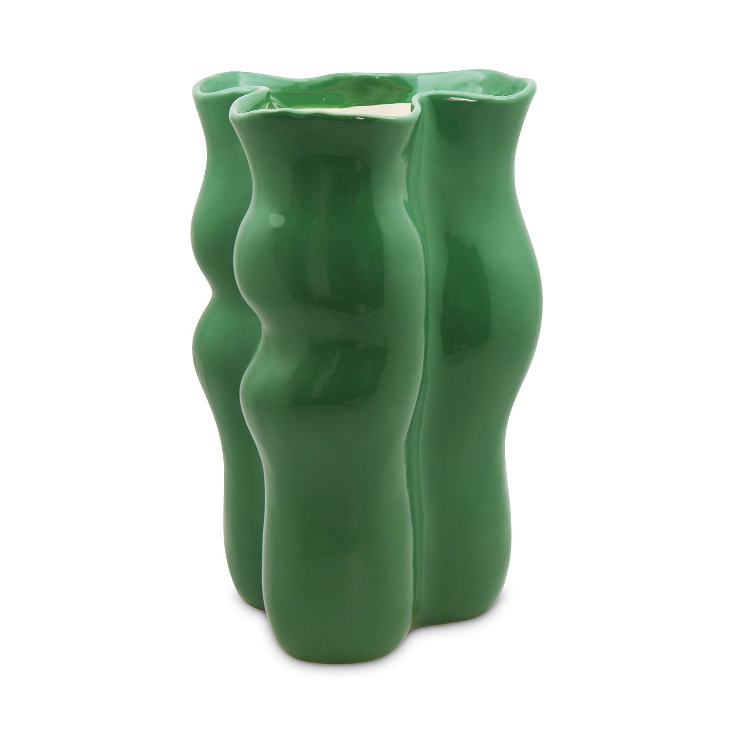 August Wavy Green Vase-Pots, Planters & Vases-Madras Link-The Bay Room