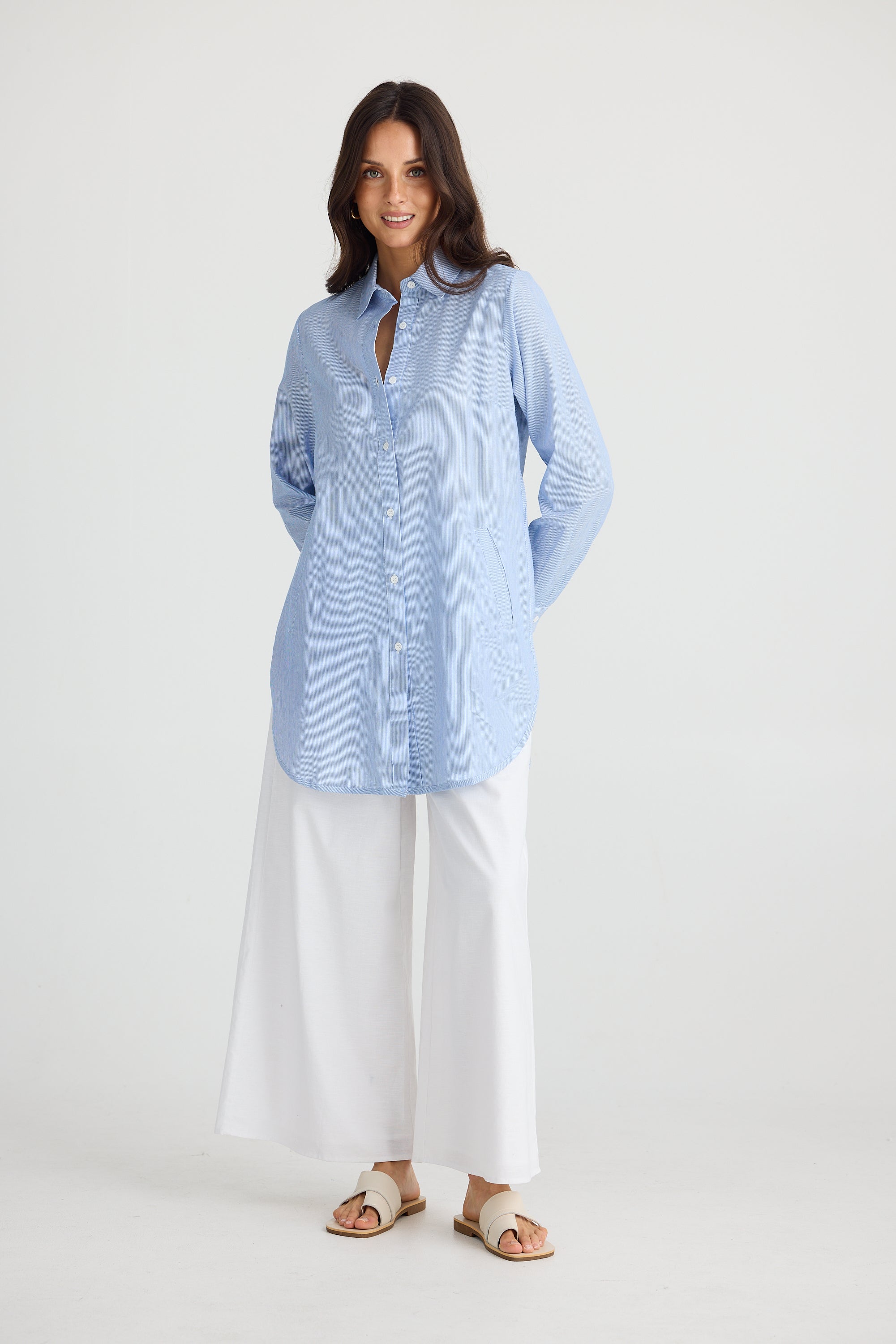 Ava Shirt - Blue Pinstripe-Tops-Brave & True-The Bay Room