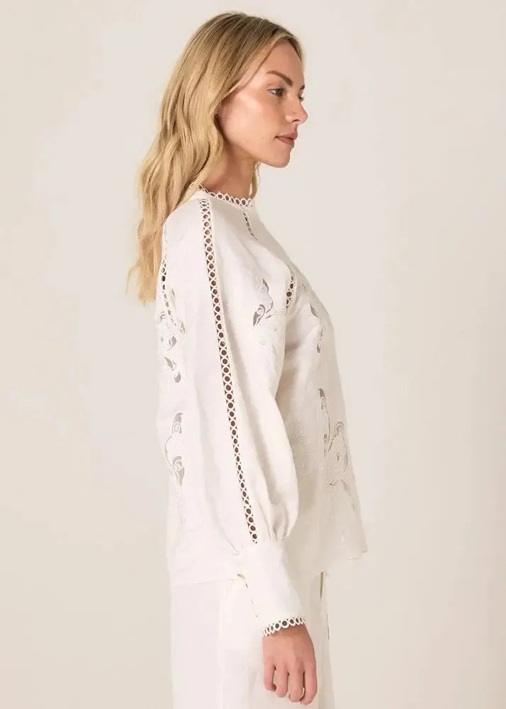 Aven Embroidered Blouse - White-Tops-Fate + Becker-The Bay Room