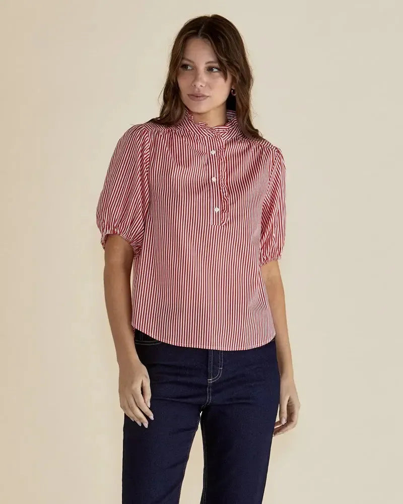 Avery Blouse - Red Stripe-Tops-Betty Basics-The Bay Room