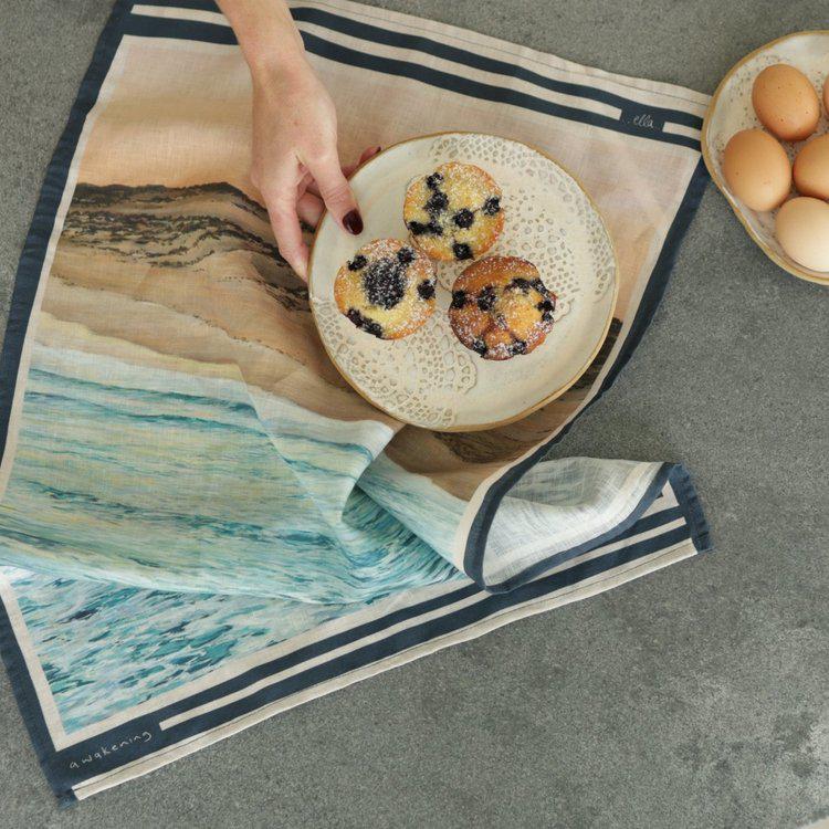 Awakening Linen Tea Towel 45cm x 60cm-Soft Furnishings-Ella Boylan Art-The Bay Room