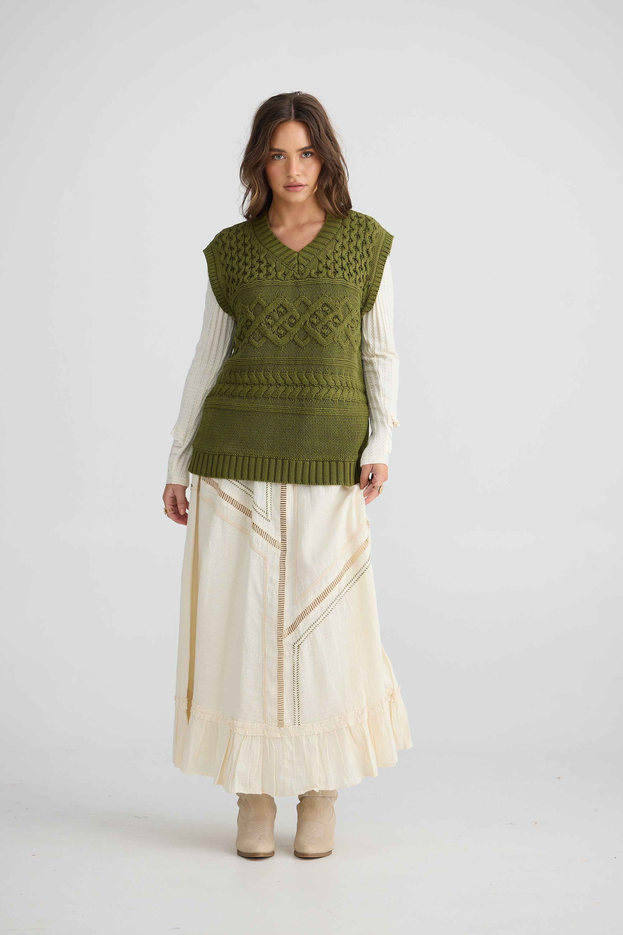 Azura Knit Vest -Olive-Knitwear & Jumpers-Talisman-The Bay Room