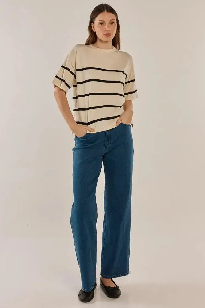 Bailey Boxy Top - Cream/Liquorice-Tops-Betty Basics-The Bay Room