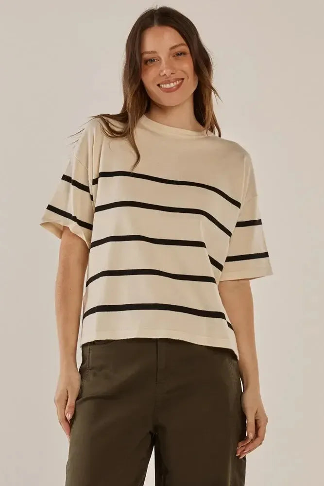 Bailey Boxy Top - Cream/Liquorice-Tops-Betty Basics-The Bay Room