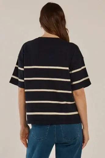 Bailey Boxy Top - Navy/Cream-Tops-Betty Basics-The Bay Room