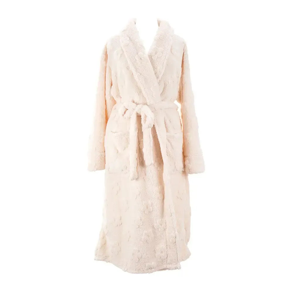Bath Robe - Cosy Luxe Embossed Flower Cream-Sleepwear & Robes-Annabel Trends-The Bay Room