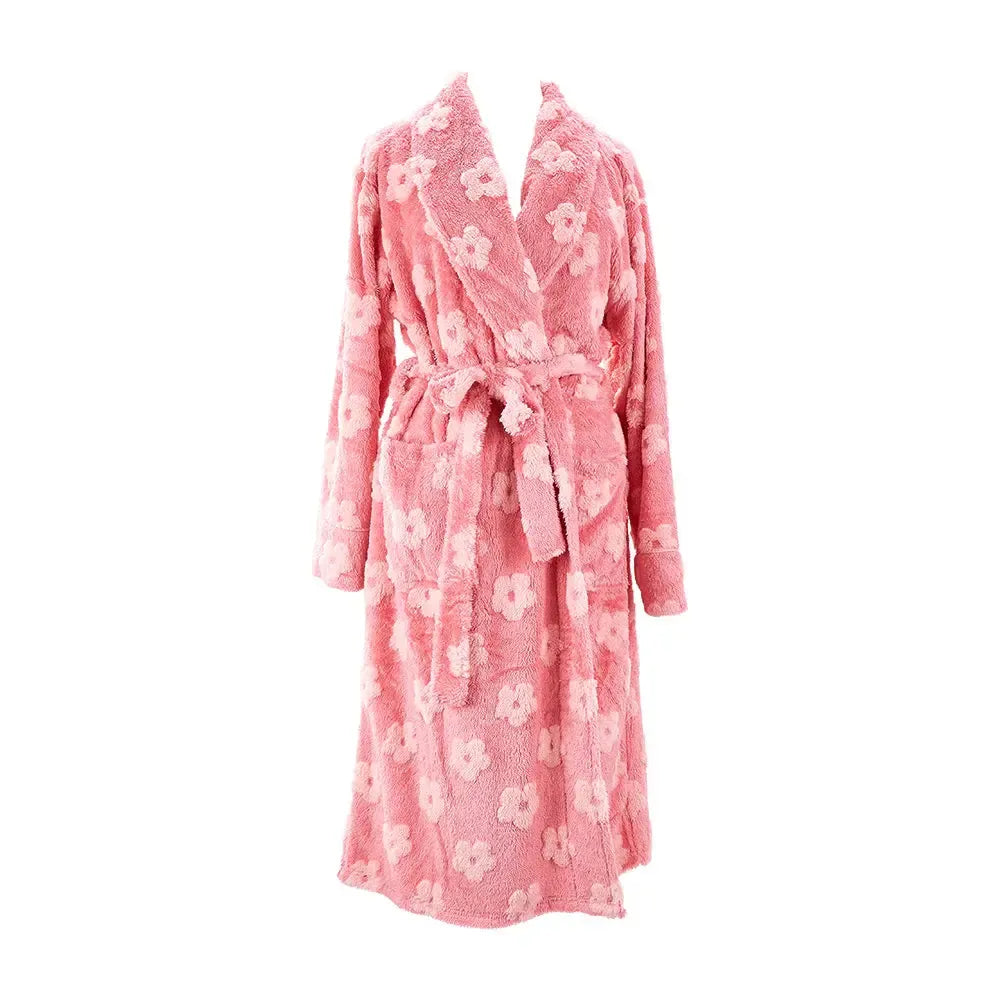 Bath Robe - Cosy Luxe Embossed Flower Dark Pink-Sleepwear & Robes-Annabel Trends-The Bay Room