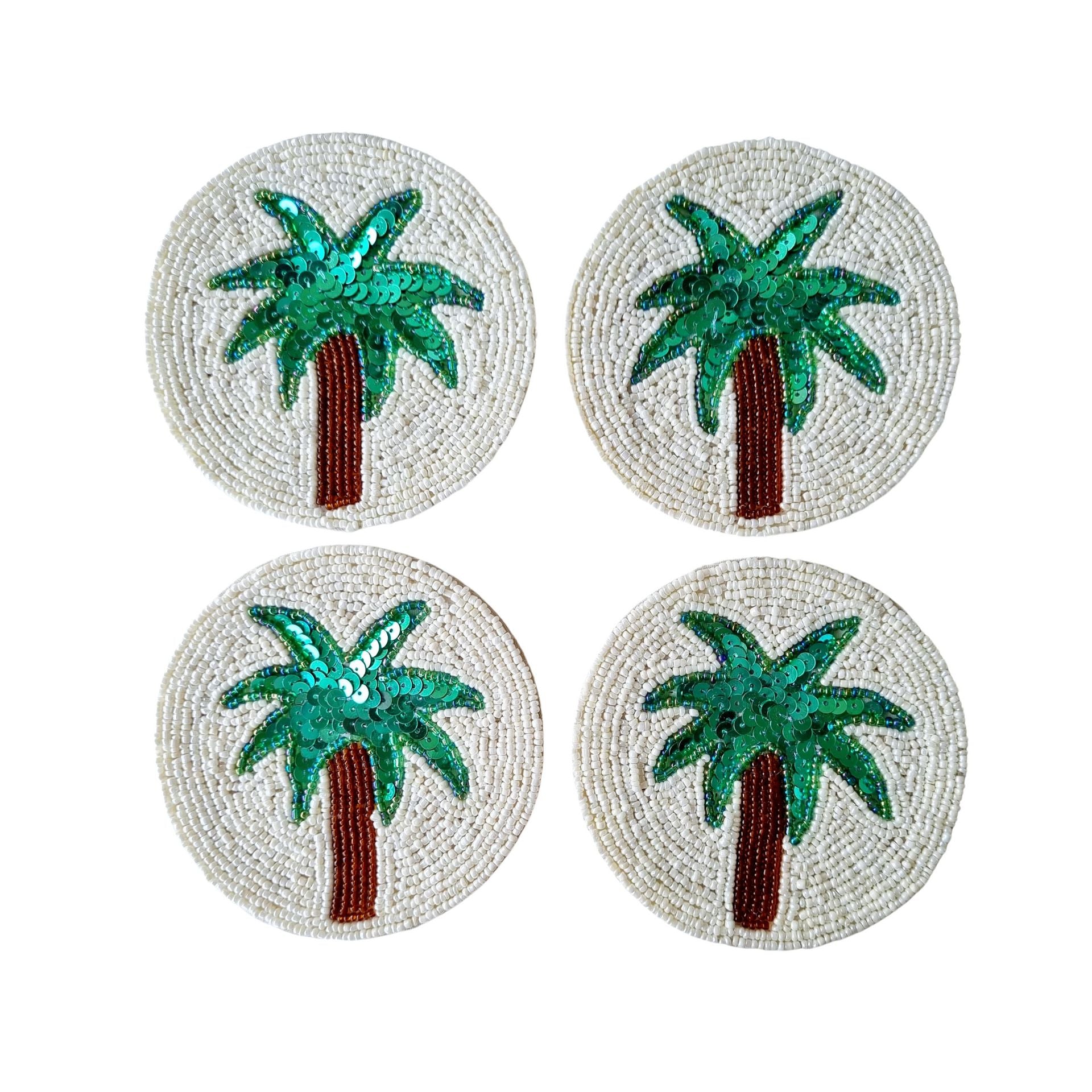 Beaded Coaster Set of 4 - Palm-Decor Items-Zoda-The Bay Room