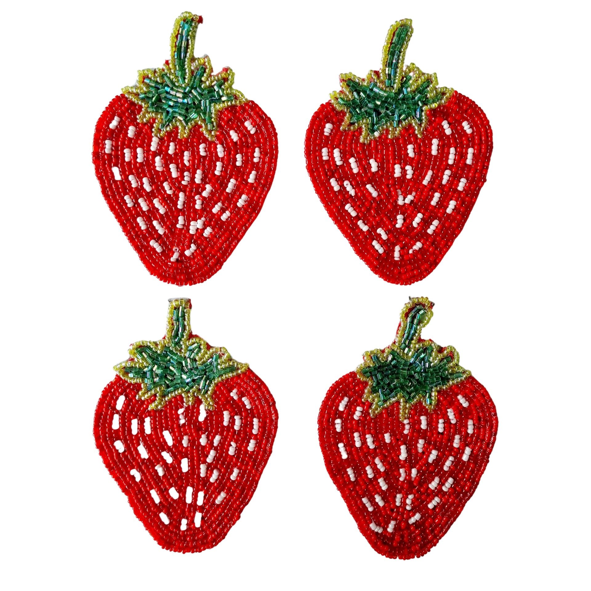 Beaded Coaster Set of 4 - Strawberry-Decor Items-Zoda-The Bay Room
