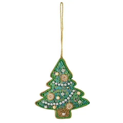 Beaded Xmas Tree Hanger Fabric 8x10cm Green-Christmas-Coast To Coast Home-The Bay Room