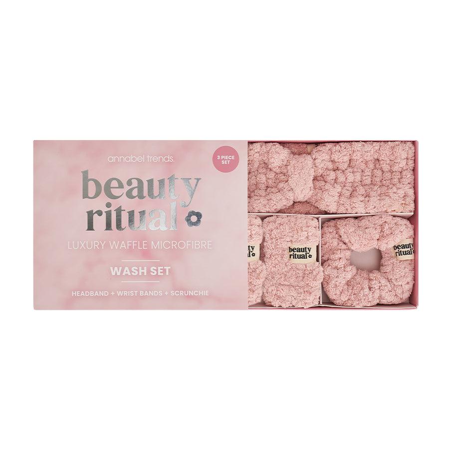 Beauty Ritual Luxury Waffle Wash Set 3pc - Dusty Pink-Beauty & Well-Being-Annabel Trends-The Bay Room