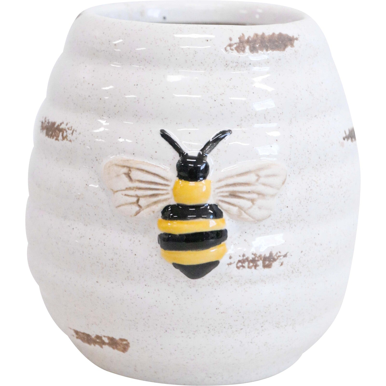 Bee Pot Rustic White-Pots, Planters & Vases-Lavida-The Bay Room