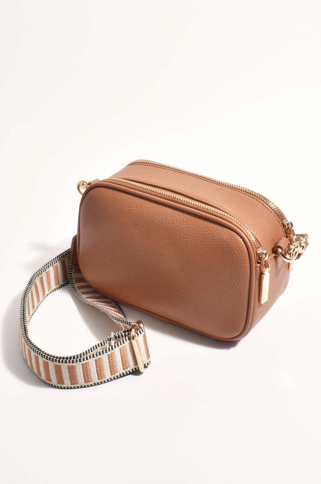 Bella Striped Webbing Camera Bag - Tan-Bags & Clutches-Adorne-The Bay Room