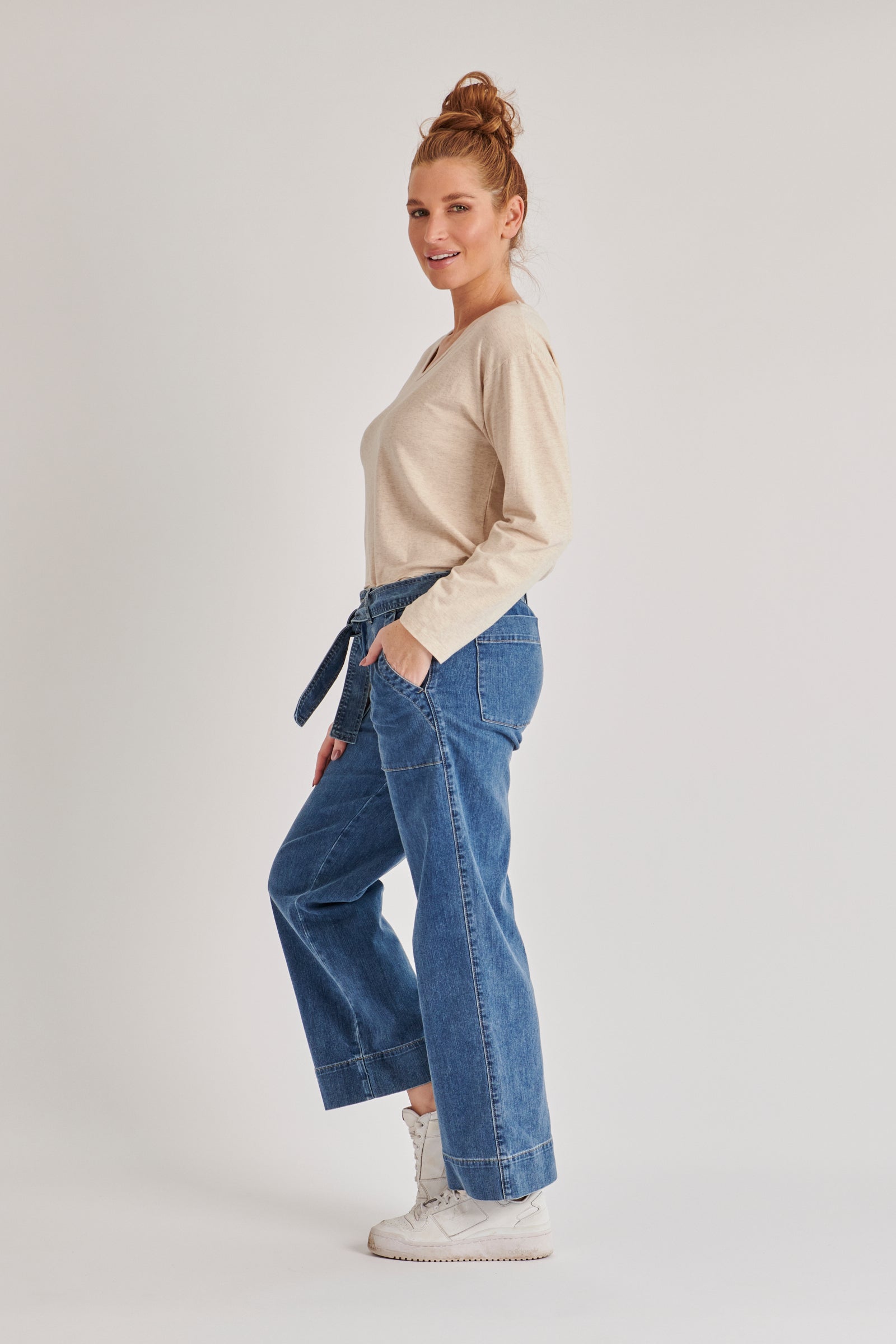 Belt Feature Pant - Mid Blue-Pants-One Ten Willow-The Bay Room