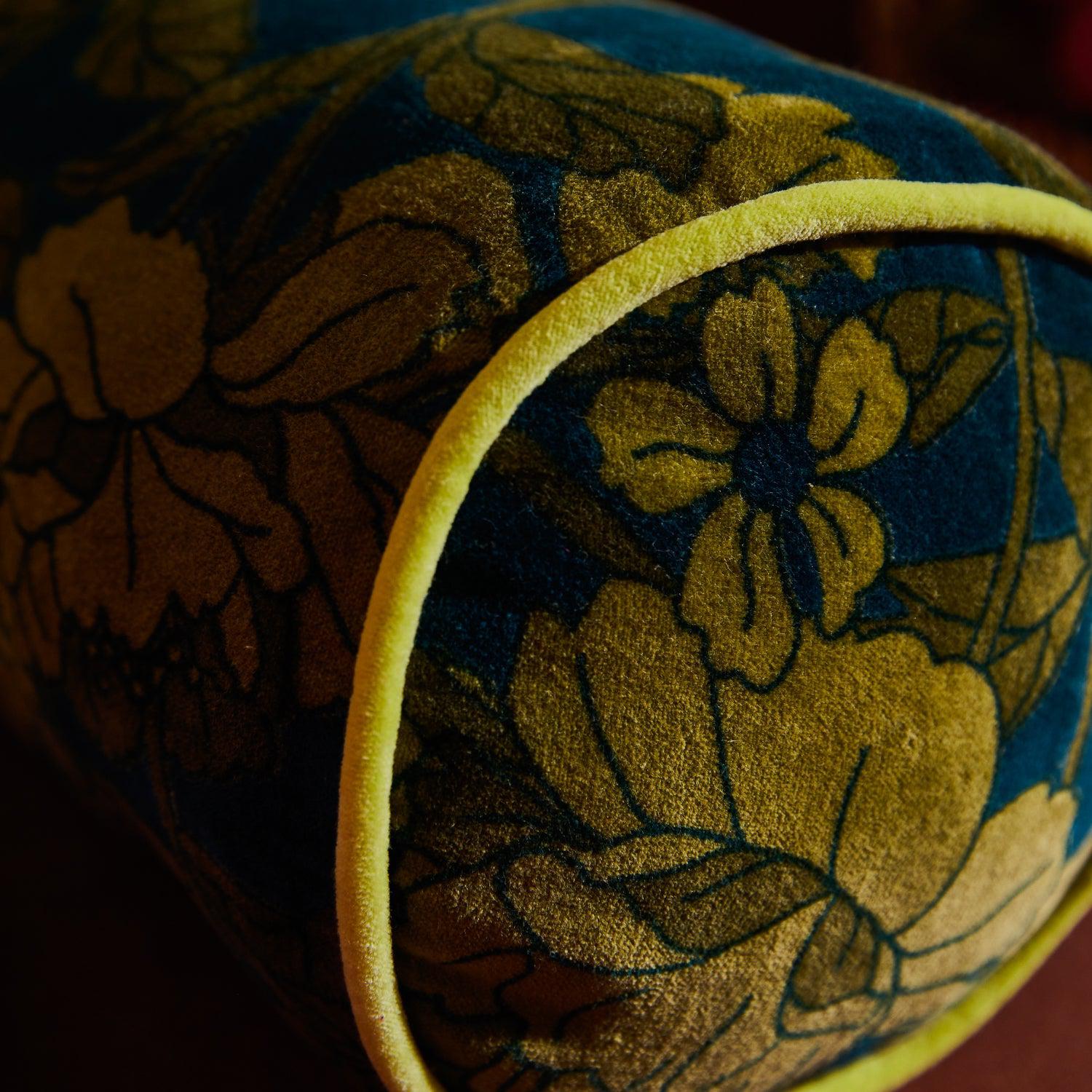 Bernanda Velvet Bolster Cushion - Peacock-Soft Furnishings-Sage & Clare-The Bay Room