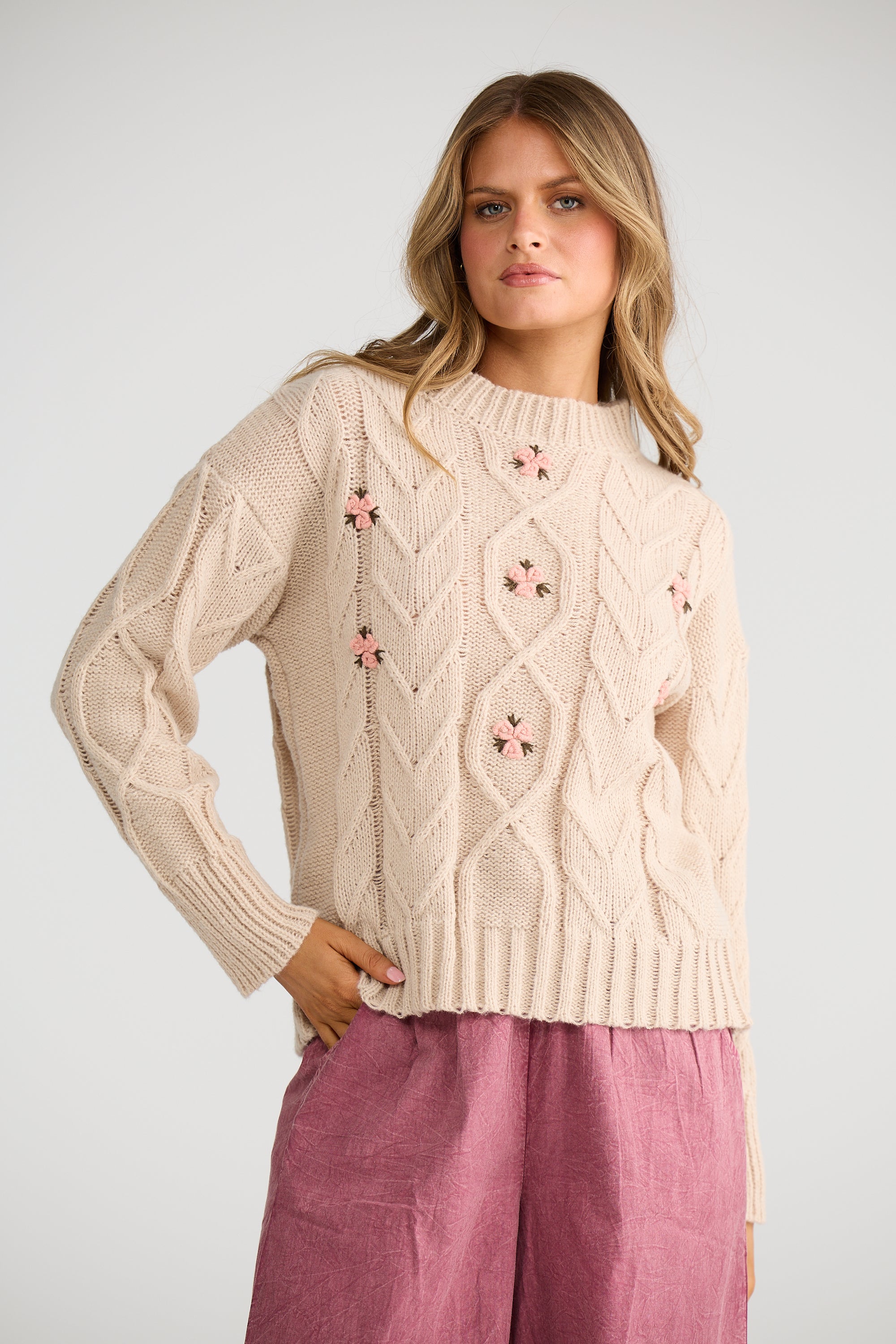 Betty Knit - Cream Floral-Knitwear & Jumpers-Talisman-The Bay Room