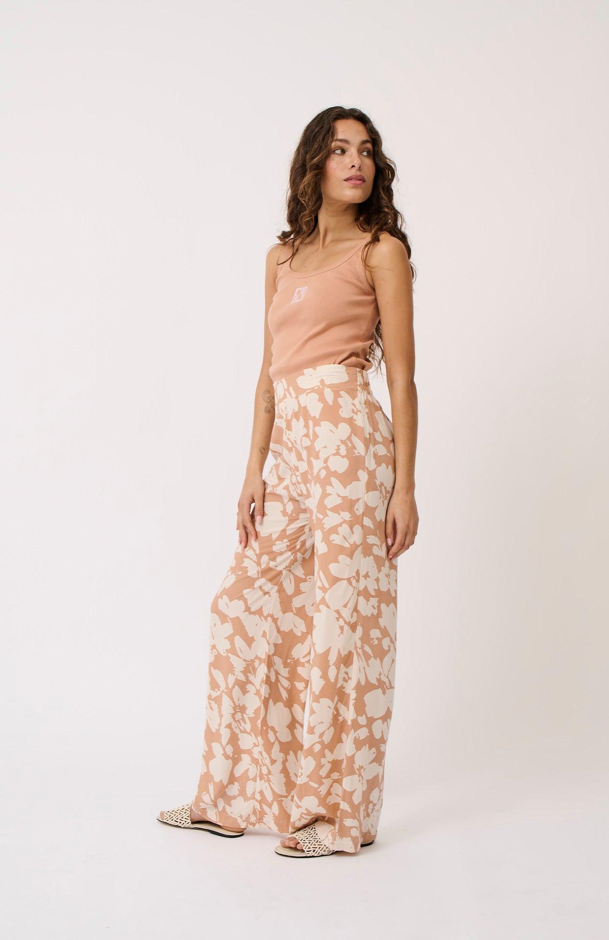 Bex Pant - Floral Sand-Pants-Cartel & Willow-The Bay Room