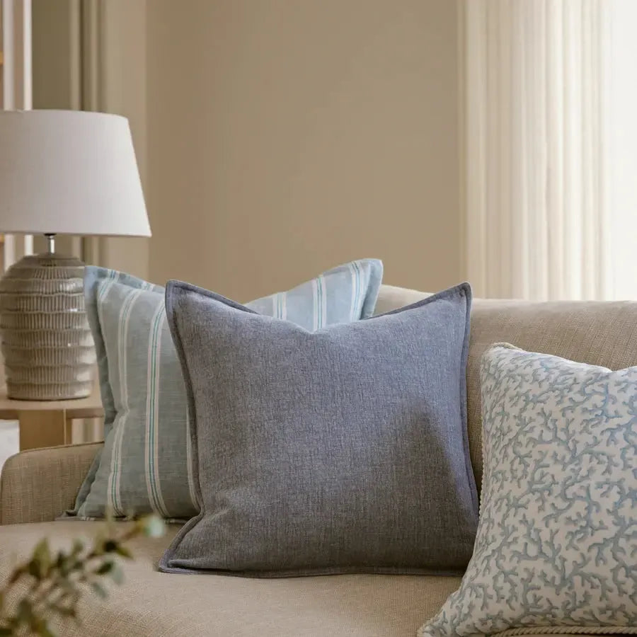 Blake Soft Blue Cushion 50x50cm-Soft Furnishings-Madras Link-The Bay Room