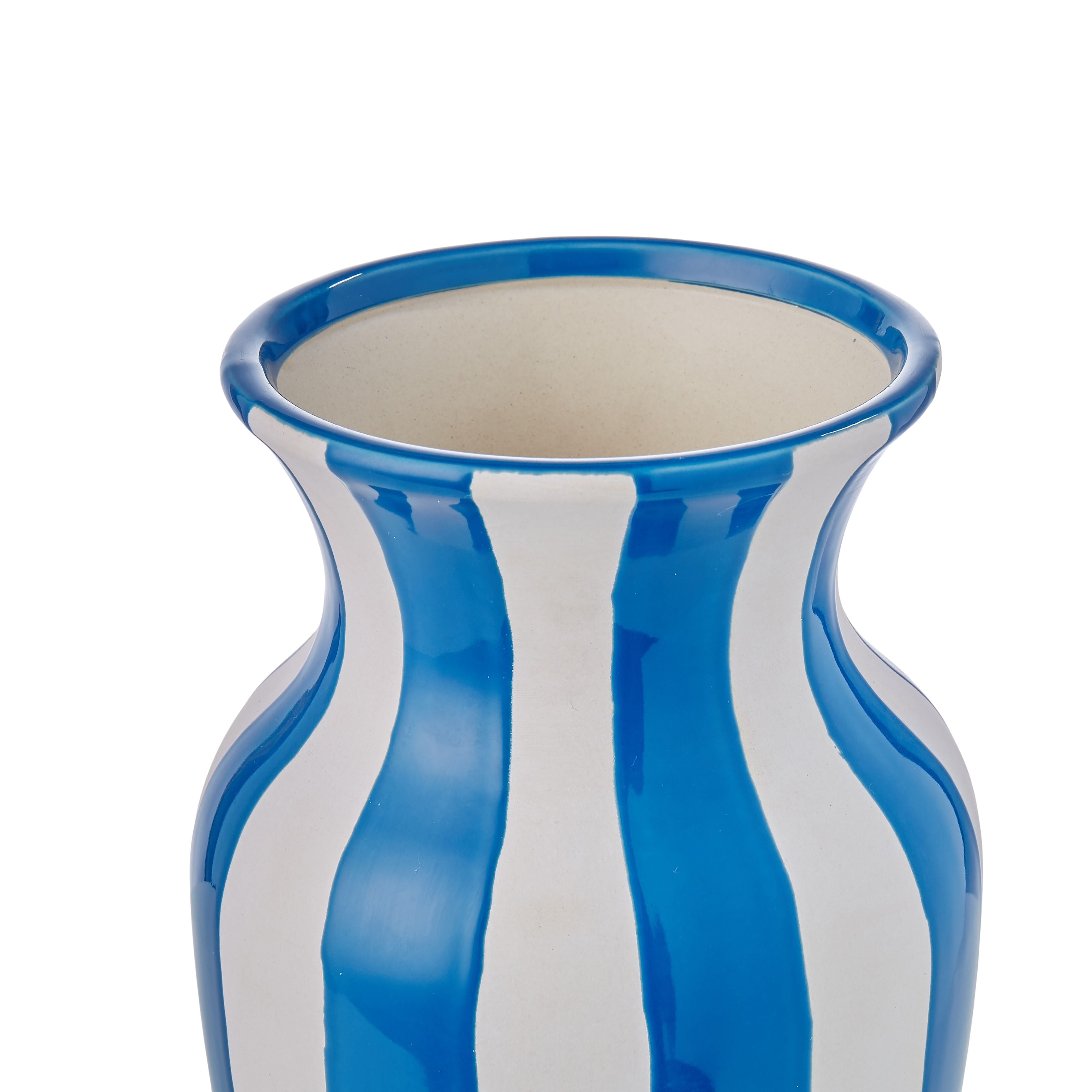 Blue & White Stripe Footed Vessel 29cm-Pots, Planters & Vases-Amalfi-The Bay Room