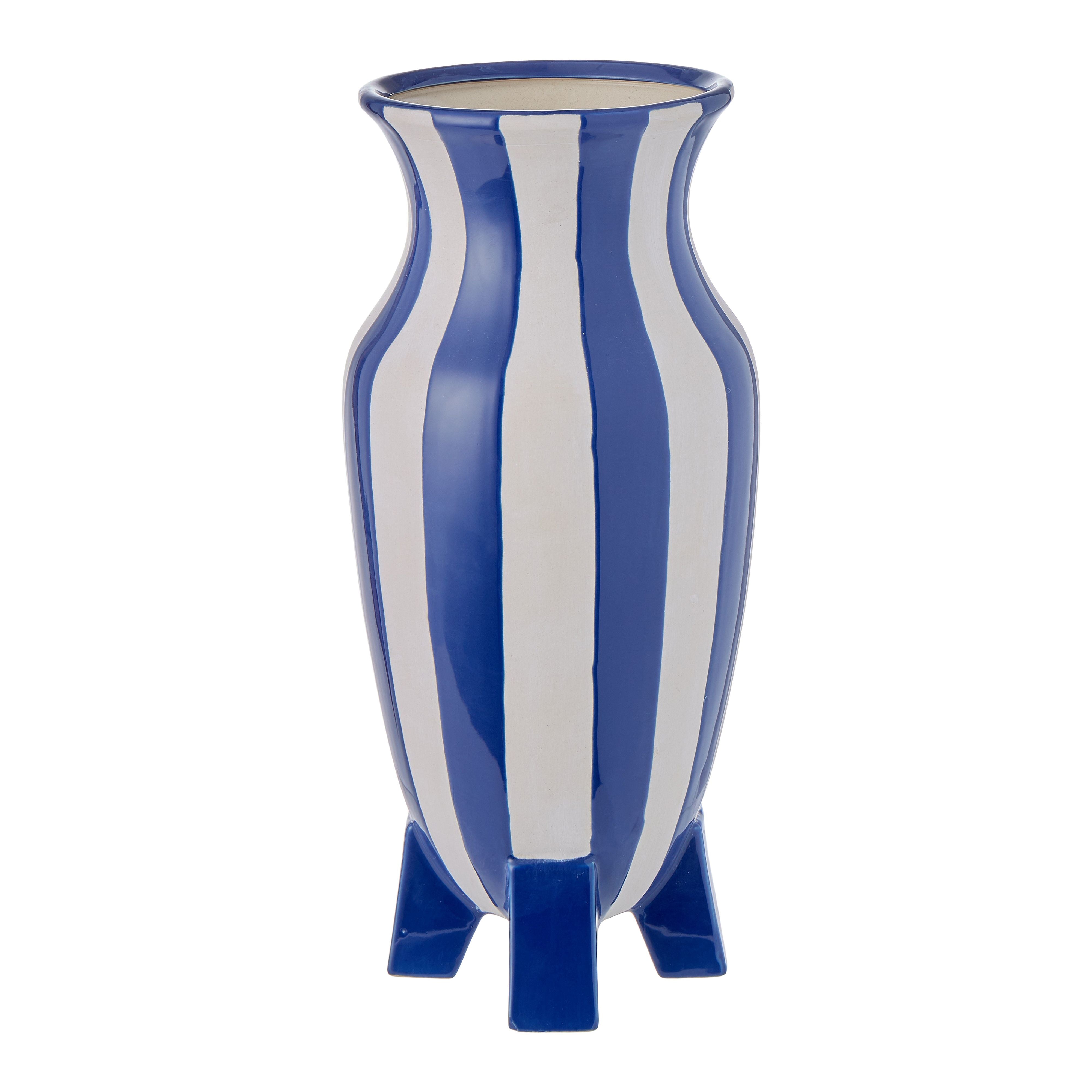 Blue & White Stripe Footed Vessel 38cm-Pots, Planters & Vases-Amalfi-The Bay Room